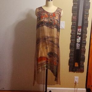 Sheer high low hem Venice themed top